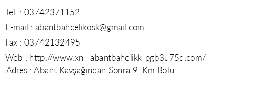 Abant Baheli Kk telefon numaralar, faks, e-mail, posta adresi ve iletiim bilgileri
